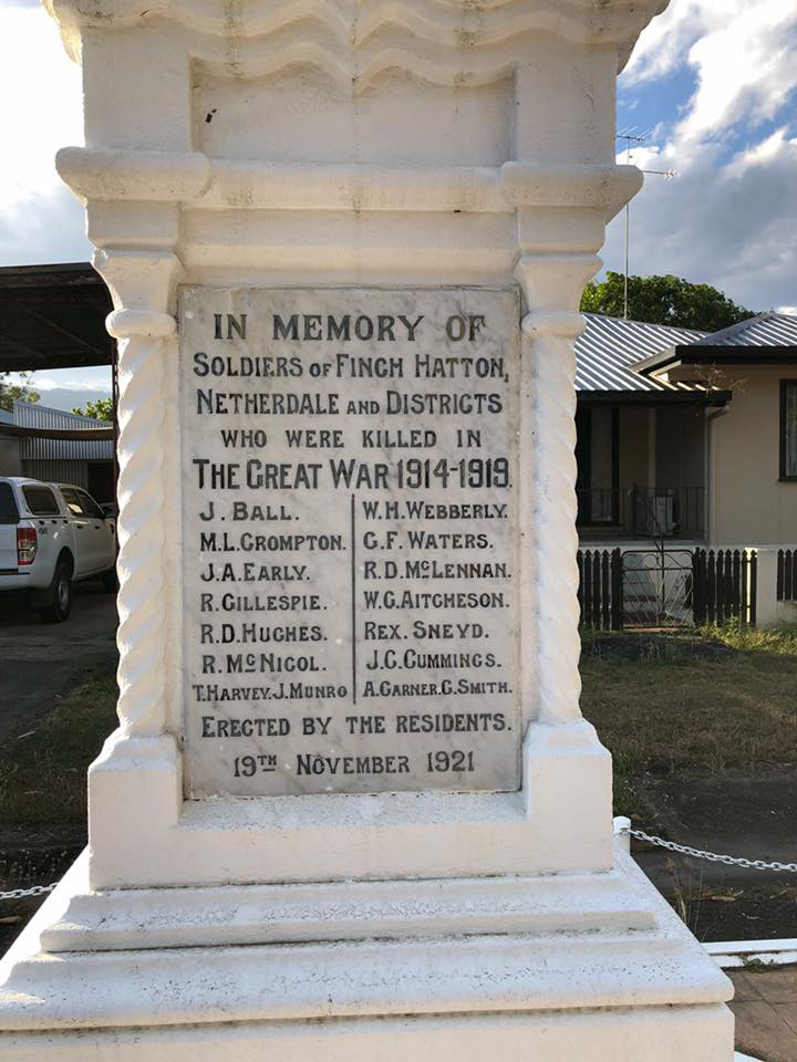 Photo of headstones/R D McLennan WW1 memorial Finch Hatton, Netherdale & Dist Qld
